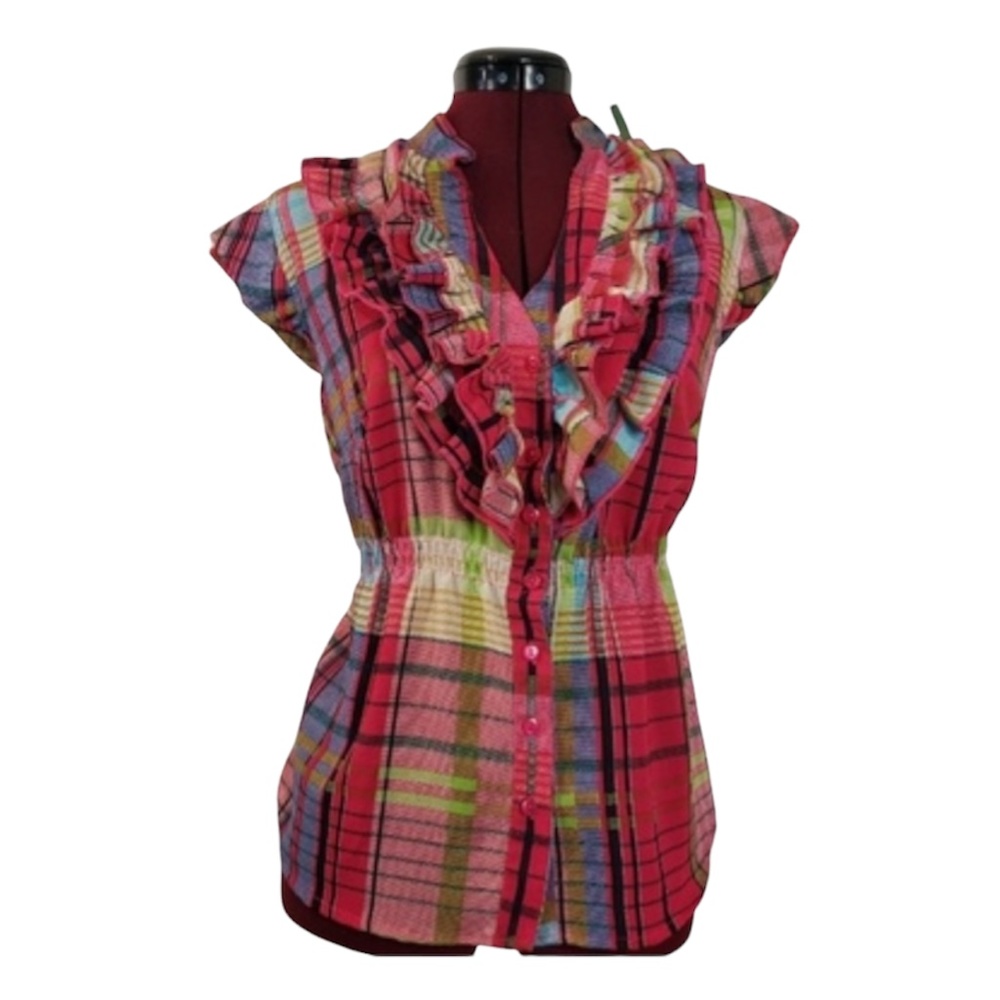 retro woman button front blouse size large